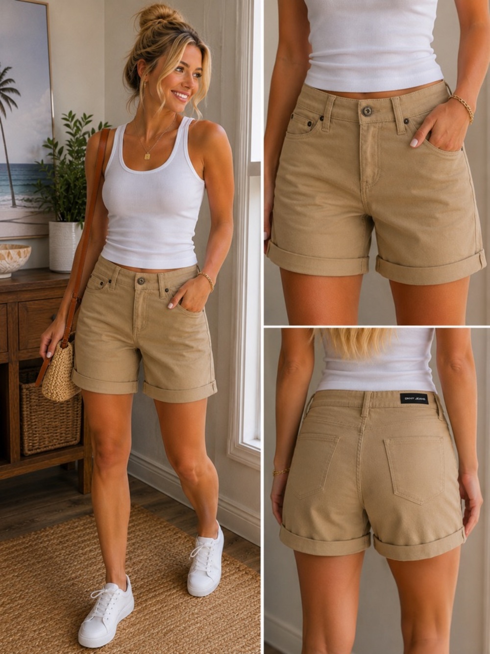 DKNY Jeans Women’s Khaki Rolled Cuff Chino Shorts